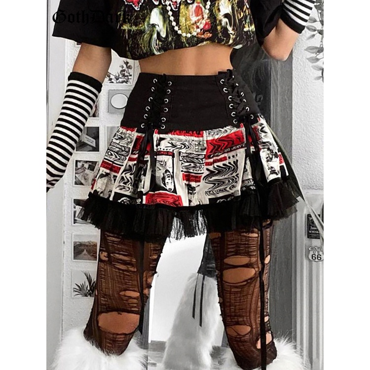 Goth Dark Vintage Printed Gothic Bandage Mini Skirts Grunge Punk