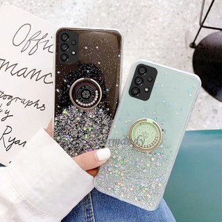 2022 New เคส Phone Casing Samsung Galaxy A73 A53 A33 A23 A23 LTE A13 M33 M23 5G 4G Sequins Sparkling Shockproof Case TPU Silicagel Softcase with Snowflake Ring Stand Transparet Cover เคสโทรศัพท์