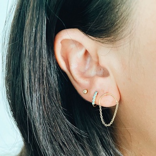 Endless Hoops, Aqua Blue CZ, 18K Gold Plated Sterling Silver Earrings E0043 | เงินแท้ 925 ชุบทองเเท้ 18 กะรัต