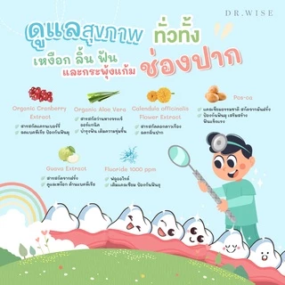 Dr.Wise ยาสีฟันเด็กออร์แกนิค สูตรทันตแพทย์ ป้องกันฟันผุ แปรงแห้งง่าย ปลอดภัยกลืนได้