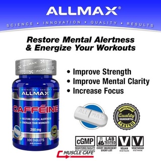 ALLMAX Caffeine (100 เม็ด) คาเฟอีน  เพิ่มพละกำลัง เพิ่มกล้าม เผาผลาญไขมัน