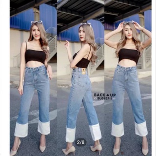 👖🔥กางเกงยีนส์ขากระบอกแต่งขาเบิ้ลสีขาวทรงสวย เอว34,36 พร้อมส่ง