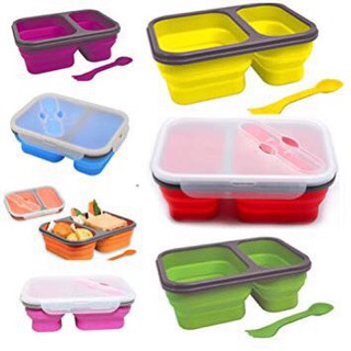 กล่องข้าวพับได้ กล่องข้าวซิลิโคน แบบ 2 ช่อง Foldable silicone rice box