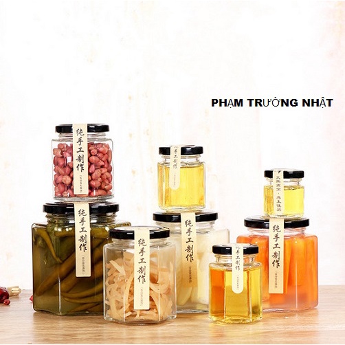 COMBO 6 แก้ว HEXAGONAL พร้อมการออกแบบ LID - PREMIUM SPICE, BIRDS NEST, HONEY JARS