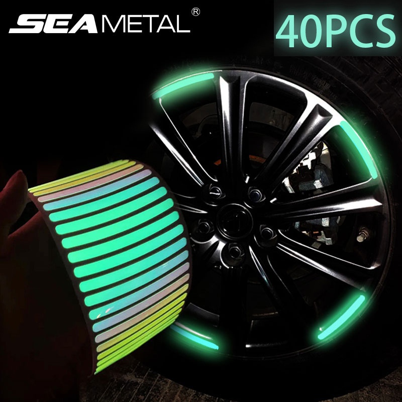 SEAMETAL 40/20Pcs สติ๊กเกอร์เรืองแสง สะท้อนแสงล้อ แถบสะท้อนแสงขอบรถ เตือน Luminous Reflective Car Stickers