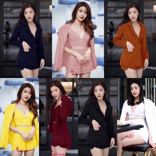 B7560 Set 3 ชิ้น เสื้อสูท+เกาะอก+กางเกงขาสั้น Set of 3 pieces: suit jacket + chest + shorts