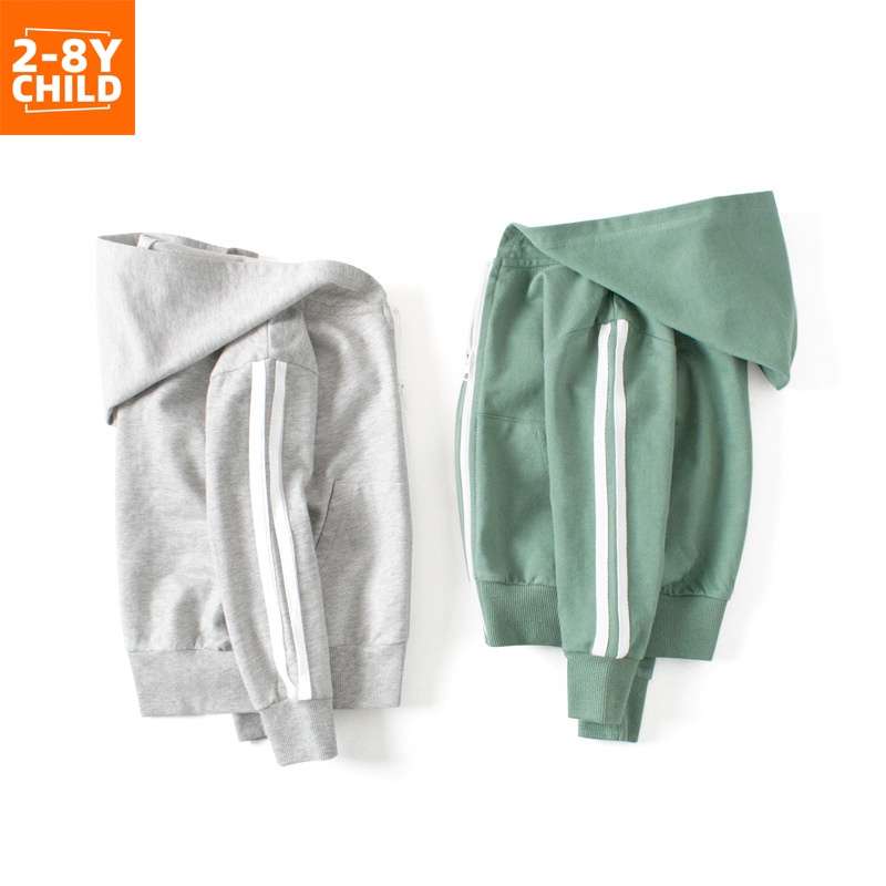 O 2-8 ปี Cotton Kids Wear Boys & Girls Fashion เสื้อฮู้ดมีซิปแขนยาวลายการ์ตูนน่ารัก 3761