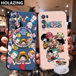 เคสโทรศัพท์มือถือ ขอบสี่เหลี่ยม ลายวันพีช พร้อมแหวนขาตั้ง สําหรับ OPPO Reno6 Z 5G Reno 5 Pro 4 4G 3 Reno2 Z F