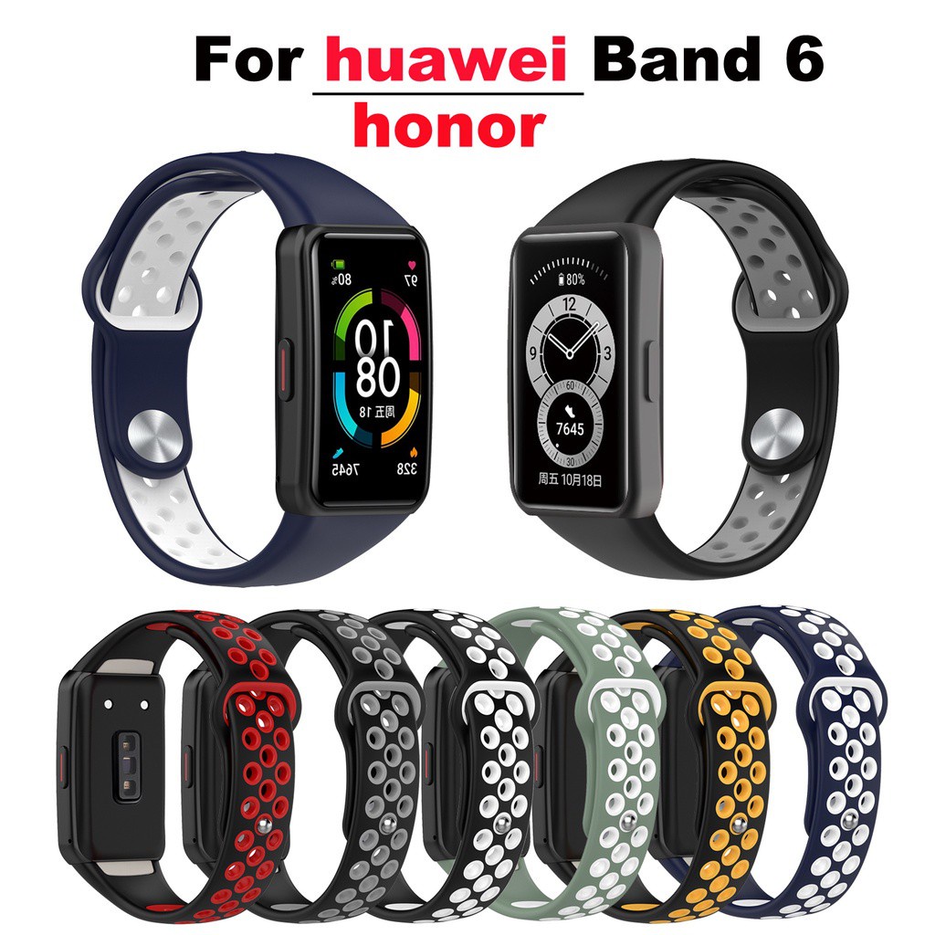 สายนาฬิกาข้อมือซิลิโคน ระบายอากาศ สองสี แบบเปลี่ยน สําหรับ Huawei Band 6 Honor Band 6 Huawei Band 6 Pro