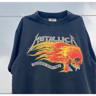 เสื้อยืดสีขาว❤พร้อมส่ง❤เสื้อยืดแขนสั้นลําลอง คอกลม พิมพ์ลายหัวกะโหลก METALLICA ขนาดใหญ่ สไตล์วินเทจS-4XL