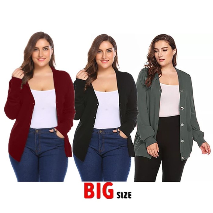 JCFashion Womens Jacket Big Size Womens Cardigan / Jumbo V Neck Knit Cardigan - Maroon hoodie นําเข้