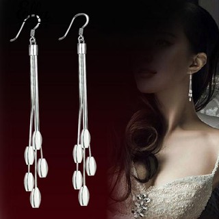 ของผู้หญิงแฟชั่นเงินหยด Drops พู่กันยาว Hook Dangle Earrings