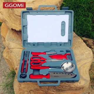 ชุดมีดครัว มีดพกพา กระเป๋า มีดแคมป์ 7ชิ้น/SETอุปกรณ์ชุดมีดและเขียง camping Kitchen tool set 7pcs มาพร้อมกระเป๋าพกพา