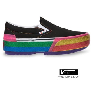 VANS SLIP ON STACKED GLITTER BLACK RAINBOW SNEAKERS สินค้ามีประกันแท้