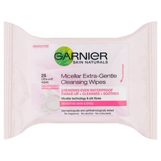 🌸พร้อมส่ง🌸Garnier Micellar Extra-Gentle Cleansing Wipes for Sensitive Skin 25 แผ่น