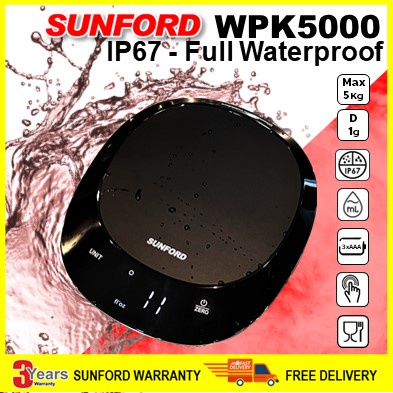 SUNFORD WPK5000 เครื่องชั่งดิจิตอล กันน้ำ 100% IP67 ขนาด 5 กิโลกรัม ละเอียด 1 กรัม จอ LCD