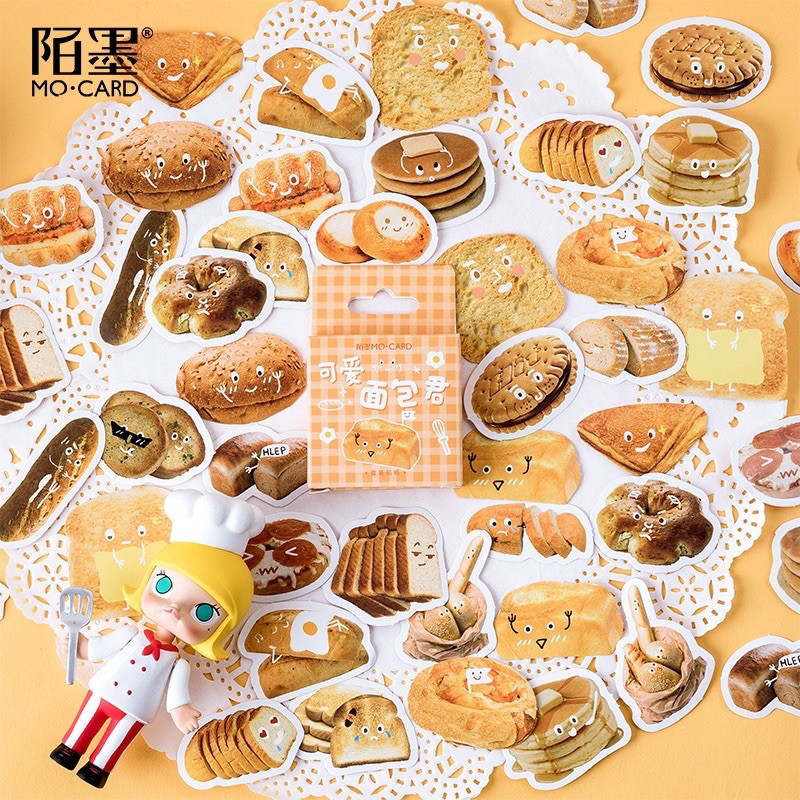 [46ชิ้น] สติ๊กเกอร์กล่องลายขนมปัง ปัง ปัง น่ามากจ้าน้องมีหน้าตาด้วย!