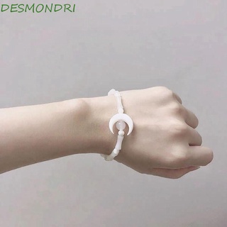 Desmondri สร้อยข้อมือหยกเทียม บุคลิกภาพ ย้อนยุค ดวงจันทร์ กลม สไตล์จีน เครื่องประดับ เชือกมือ กําไลข้อมือผู้หญิง