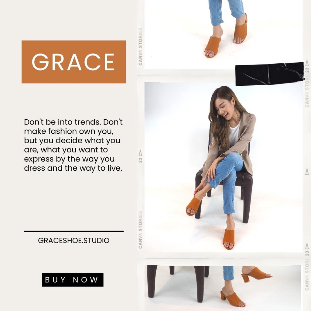 GRACE รุ่นคาดแผ่น รองเท้าส้นสูง 2.5 นิ้ว ไซส์ 36-43
