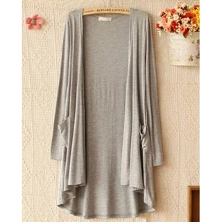 ✨พร้อมส่ง✨ เสื้อคลุมตัวยาวผ่าหน้า ผ้าเด้งใส่สบาย มีกระเป๋าด้านข้าง