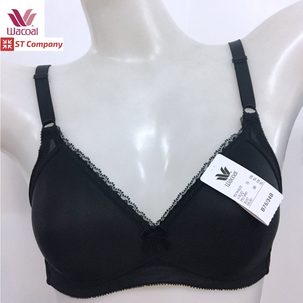 Wacoal Basic Bra สีดำ Black รุ่น WB9M36 (WB9M18 เก่า) ยกทรง ไม่มีโครง ไม่เสริมฟองน้ำ ไร้โครง เก็บทรง