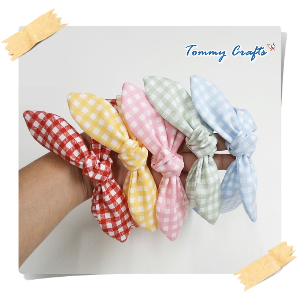 Tommy Crafts ผ้าคาดผมโบว์ผ้าคอตตอน ลายตาราง cotton Hairbands