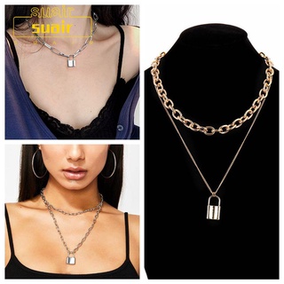 SUBEI Stainless Steel Chain Boho Jewelry Collar Statement Gothic Link Chain Padlock Pendant Lock Necklace