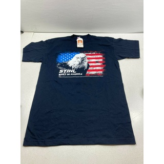 แขนสั้นcrew neckเสื้อยืดลําลอง แขนสั้น พิมพ์ลายธง Stihl Built in America Bald Eagle เข้ากับทุกการแต่งกาย สําหรับผู้ชาย เ