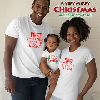 TT-My First Christmas As Dad Mom T-shirt Baby Cotton Romper Christmas Family Outfits Tee Bodysuit Xmas Family Set