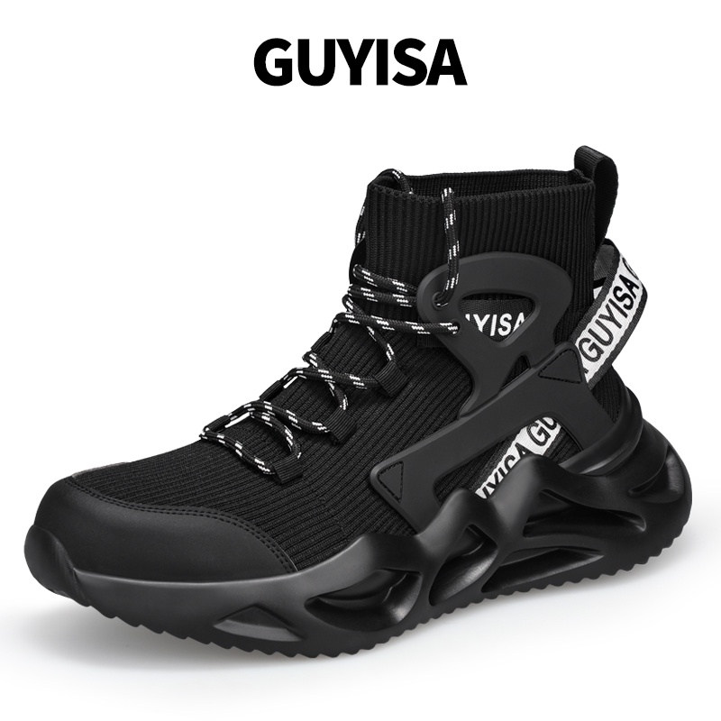 GUYISA Men Safety Shoes Steel Toe Cap Anti-smashing Anti-piercing Breathable น้ําหนักเบาสีดํา