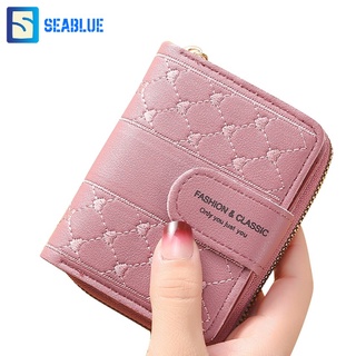 SEABLUES-กระเป๋าสตางค์ใบสั้น กระเป๋าสตางค์ผู้หญิงใบสั้น  ด้ายปักหัวใจ JJ-916