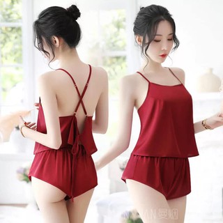 ชุดนอนเซทซาตินเกรดพรีเมี่ยมเนื้อนิ่มไคว้หลัง เซท2ชิ้น (A02-02-5) ราคาถูก ราคาส่ง