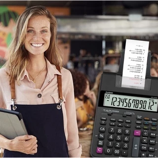Casio Calculator เครื่องคิดเลข คาสิโอ รุ่น HR-100 RC+AD-A60024EG แบบพิมพ์กระดาษ 12 หลัก สีดำ