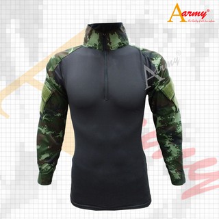 เสื้อคอมเเบตเชิ้ต / Combat Shirt สีดำ ทบ. ลายดิจิทอล / Combat suit ลำตัวดำ แขนลาย ทบ.ดิจิทอล