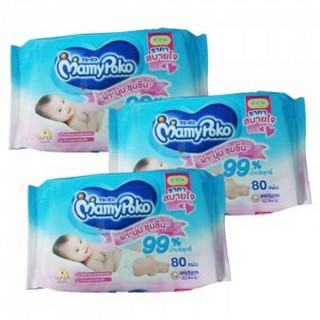 🔥สินค้าขายดี!! Mamypoko Wipes มามี่โพโคะ ไวพส์คอมฟอร์ต ทิชชู่เปียก ขนาด 80แผ่น/ห่อ แพ็คละ3ห่อ ผ้าเปียกสำหรับเช็ดทำความสะ