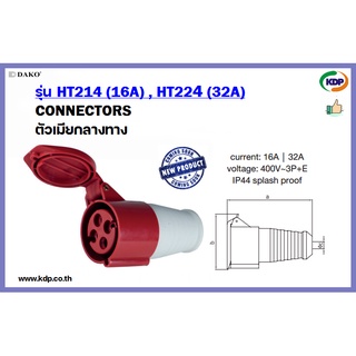 พาวเวอร์ปลั๊กตัวเมียกลางทาง DAKO รุ่นHT214(16A),HT224(32A)3P+N+E400V Connector terminal socket