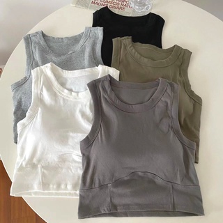 BRA-53 เสื้อกล้ามครอป เสื้อครอป เสื้อกล้าม เสื้อครอปแขนกุด มีฟองน้ำ สีพื้น