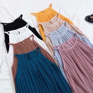 🌸พร้อมส่ง Sweet Pleated Top เสื้อแขนกุดอัดพลีทเกาหลี