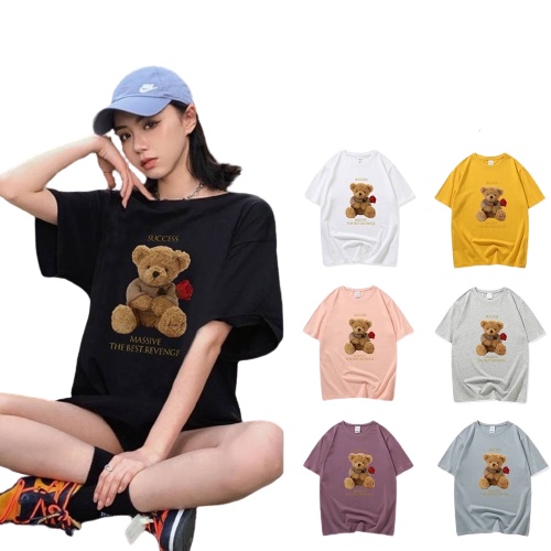 KFC เสื้อยืดคอกลม แขนสั้น สีพื้น สกรีนลาย ตุ๊กตาหมี ผ้าคอตตอน นิ่มใส่สบาย #9608