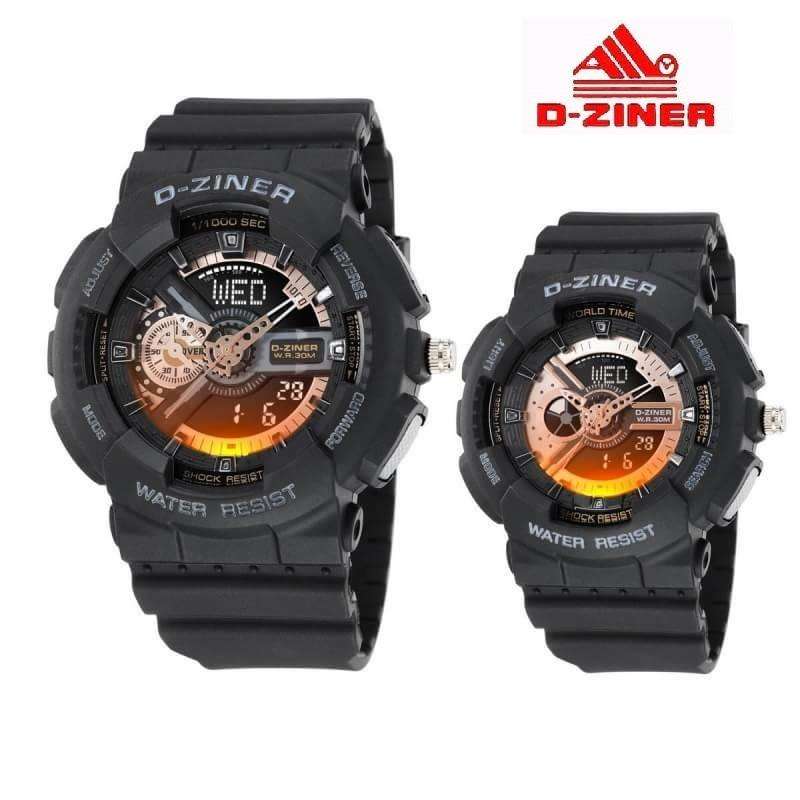 นาฬิกา DZiner collection คู่รัก สไตล์ G shock ,Baby G, สีดำ หน้าปัดพิงค์โกลด์ สินค้า มีไฟ  (ได้นาฬิก