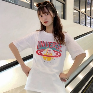 เสื้อ oversize (โอเวอร์ไซส์) งานเกาหลี สีขาว ลายuniverse