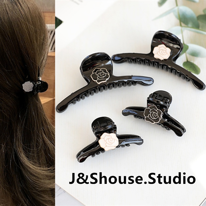 เคเอฟ431 เกาหลีตะวันออกประตูแฟชั่นขนาดใหญ่และขนาดเล็กสีดําและสีขาวกุหลาบผมกรงเล็บคลิปเรียบคลิปผมเครื่องประดับ