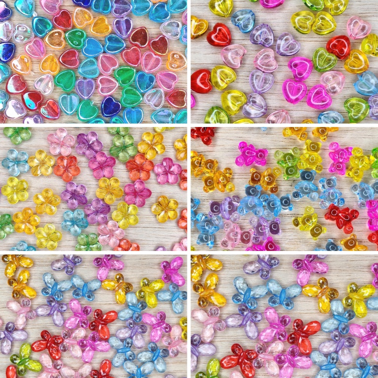 ลูกปัดสีใส ลูกปัดสีใสดาว  ลูกปัดดอกไม้สีใส ลูกปัดท็อปฟี่   สำหรับงาน DIY ต่างๆ งานร้อยลูกปัด งานประดิษฐ์ต่างๆ