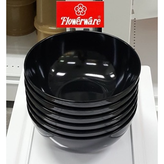 ชามโคม7นิ้ว 6 ชิ้น สีดำ Flowerwareตราดอกไม้