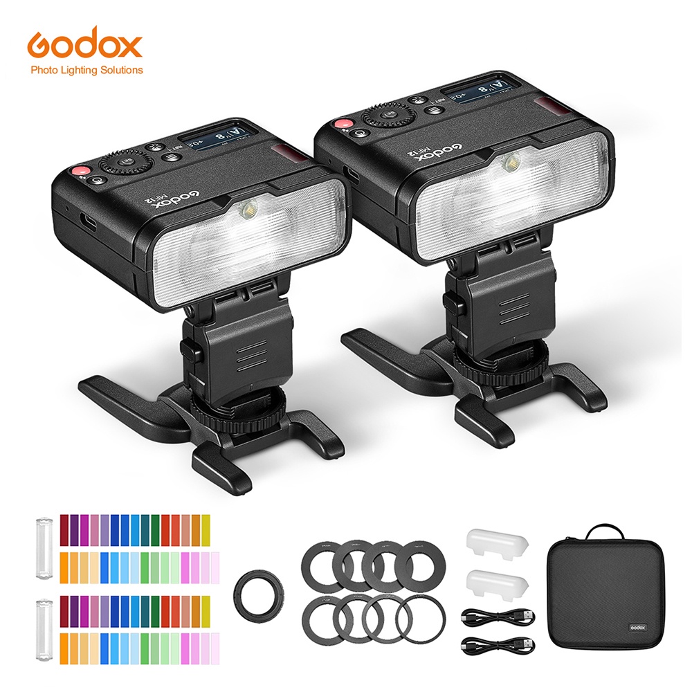 Godox MF12-K2 แฟลชมาโคร 2 ชุดไฟ Mini Speedlite ในตัว Godox X ระบบ TTL แฟลช + ฟิลเตอร์สี ดิฟฟิวเซอร์ 