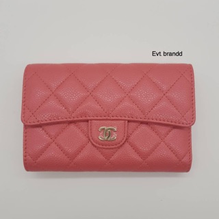 New chanel trifold medium wallet pink glitter caviar HL25