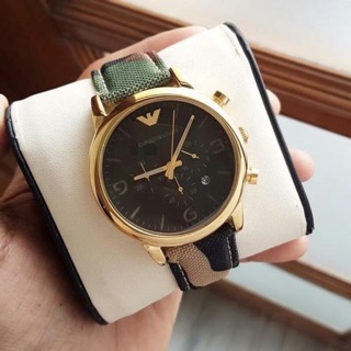 AR1815. 46 mm. Classic Black Dial Camouflage Canvas Strap ลายพราง