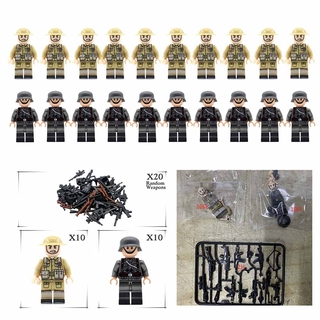 WWII GERMAN v BRITISH Soldiers + Weapons Mini Figures WW2 Military Set Fit Lego