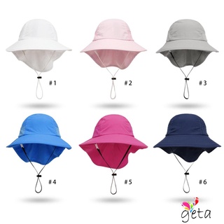 Geta- หมวกบักเก็ต ผ้าตาข่าย สีพื้น พร้อมสายคล้องคาง สําหรับเด็กผู้ชาย และเด็กผู้หญิง