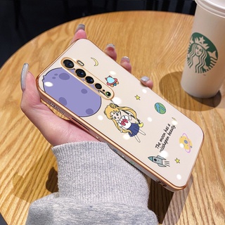 สําหรับ OPPO Reno 2 Reno2 F เคส ขอบนิ่ม สี่เหลี่ยม ดีไซน์ใหม่ เคสโทรศัพท์ รูปแบบการชุบ เคสน่ารัก เซเลอร์มูน เปลือกเต็ม ป้องกันด้านหลัง เคสนิ่ม